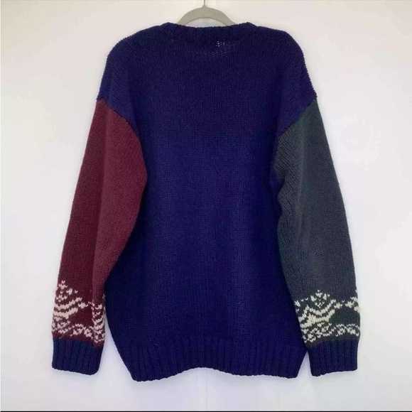 Vintage American Eagle Outfitters Wool Knit Sweater ColorBlock Snowflake Sz L - Picture 4 of 8